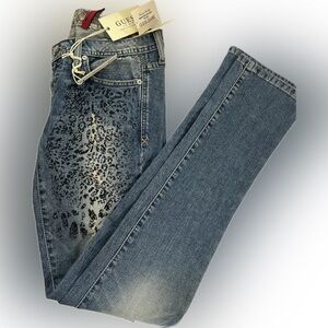 Guess  cheetah embellished Blue Skinny Jeans Y2K NWT sz 27